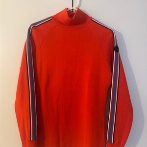 Fusalp Red Turtleneck Sweater with Striped Sleeves